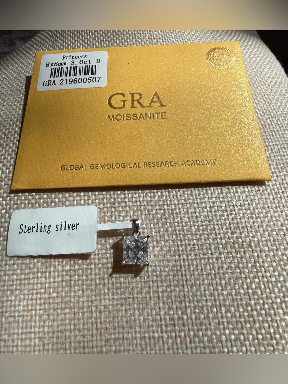 NWT! Square Sterling Silver 8mm 3CT Moissanite Pendent